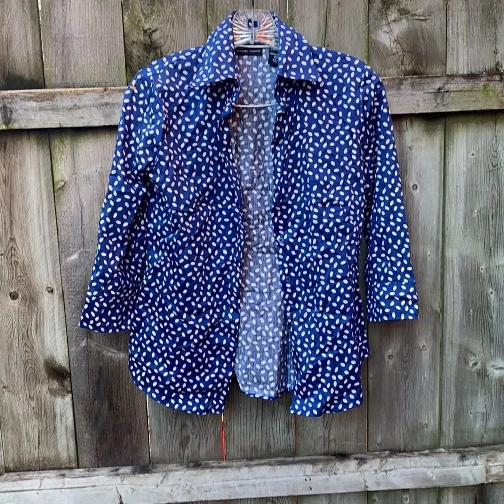 New York & Company Blue and white button down top sz. XS
